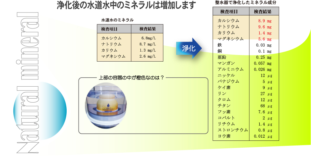 浄化後の水道水中のミネラルは増加します